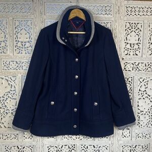 Tommy Hilfiger Wool Blend Navy Blue Military Nautical Coat Sz‎ Womens XL